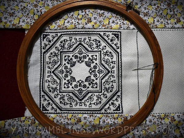 Biscornu in progress; pattern and stitching by Anita